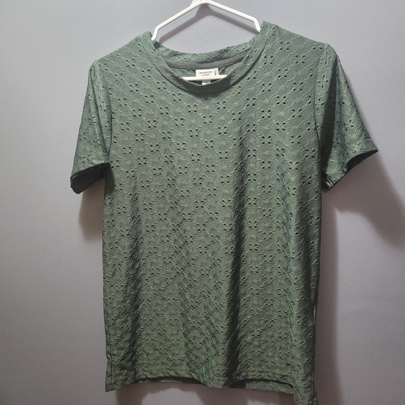 Jaqueline De Yong Olive Green Eyelet Short Sleeve Top S - Picture 2 of 6